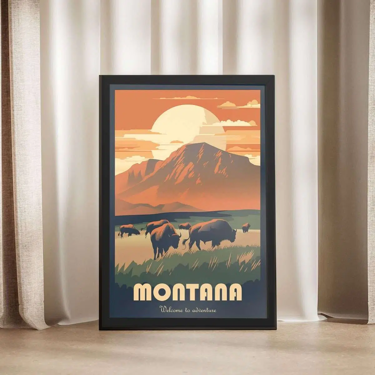 Montana Bisons Welcome To Adventure Framed Poster