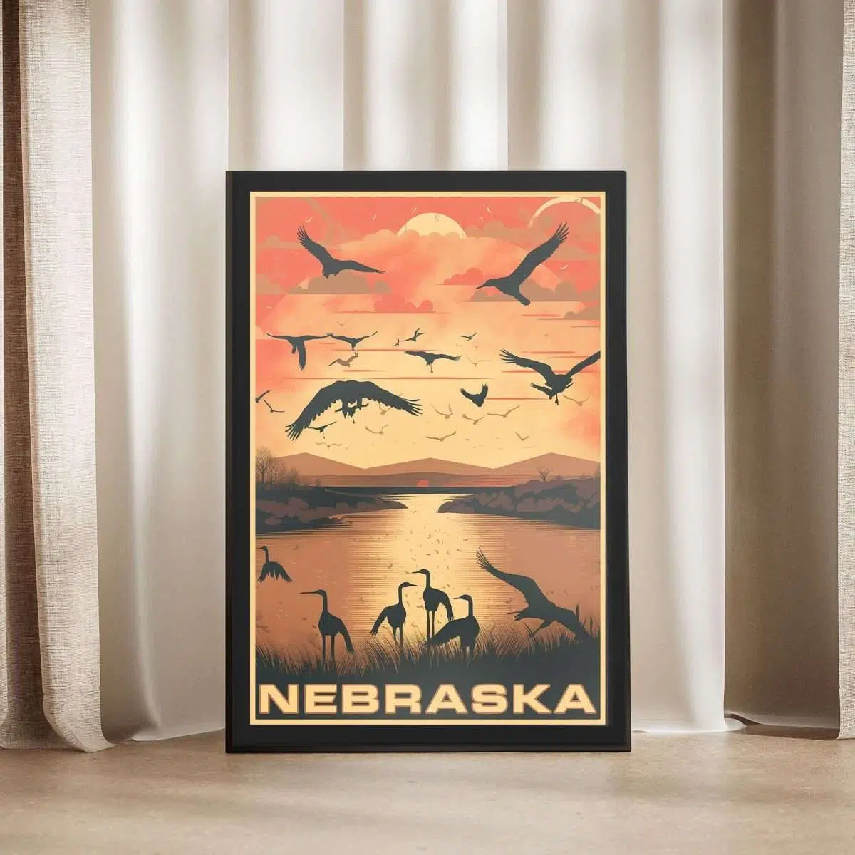 Nebraska Platte River For Sandhill Cranes Framed Poster