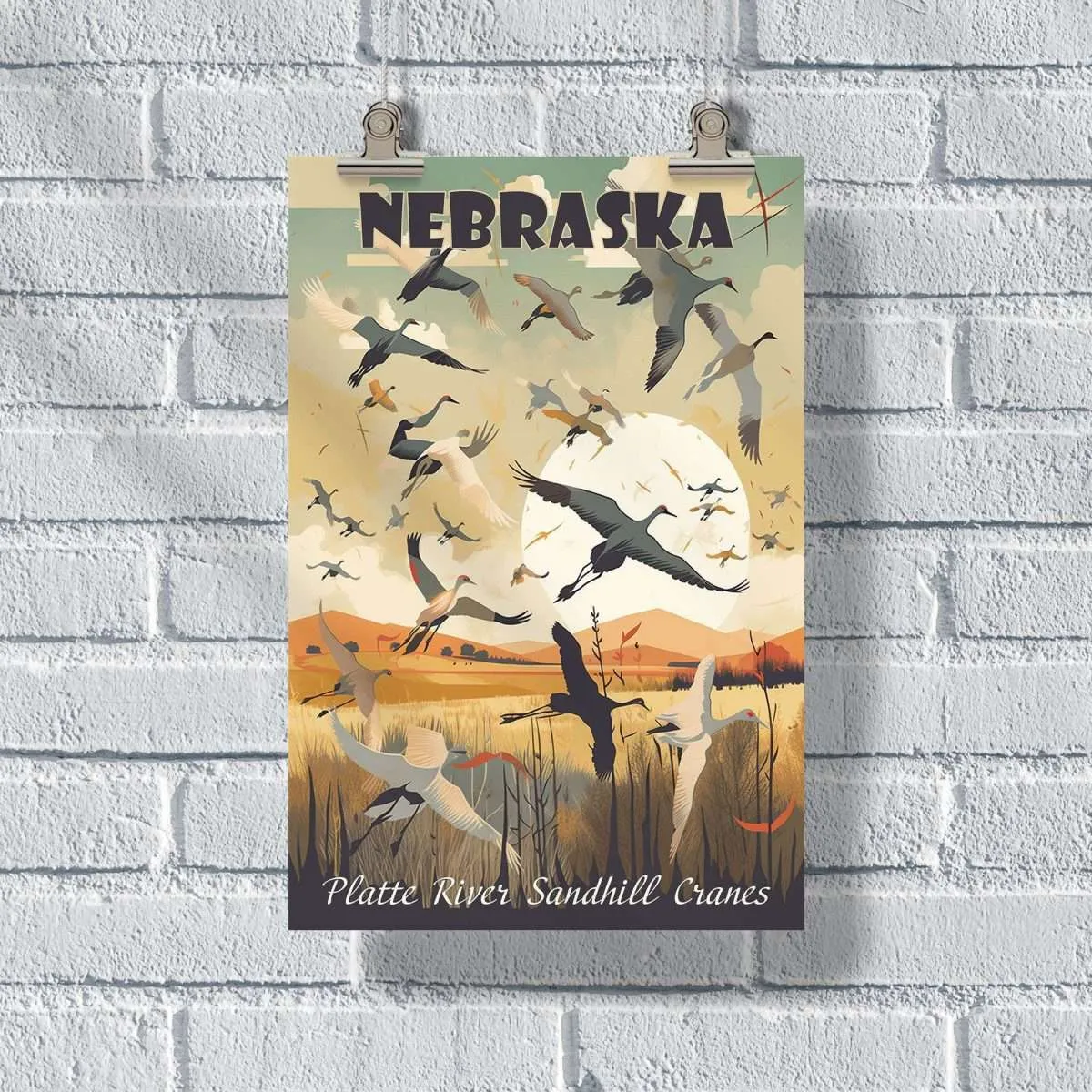 Nebraska Platte River Sandhill Cranes Poster