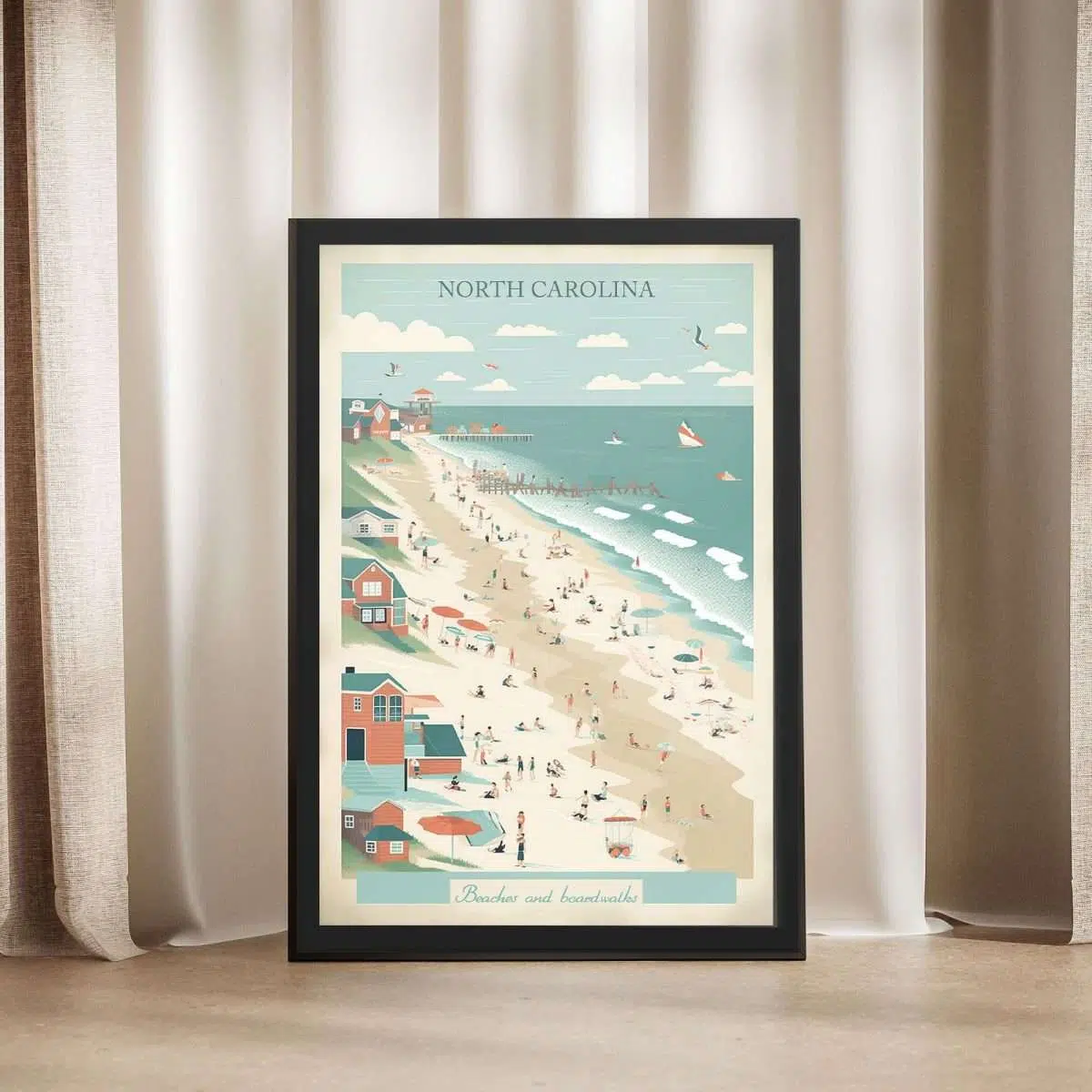 North Carolina Beaches And Boardwalks Framed Poster