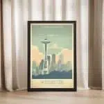 Washington Visit Seattle's Iconic Landmarks Framed Poster