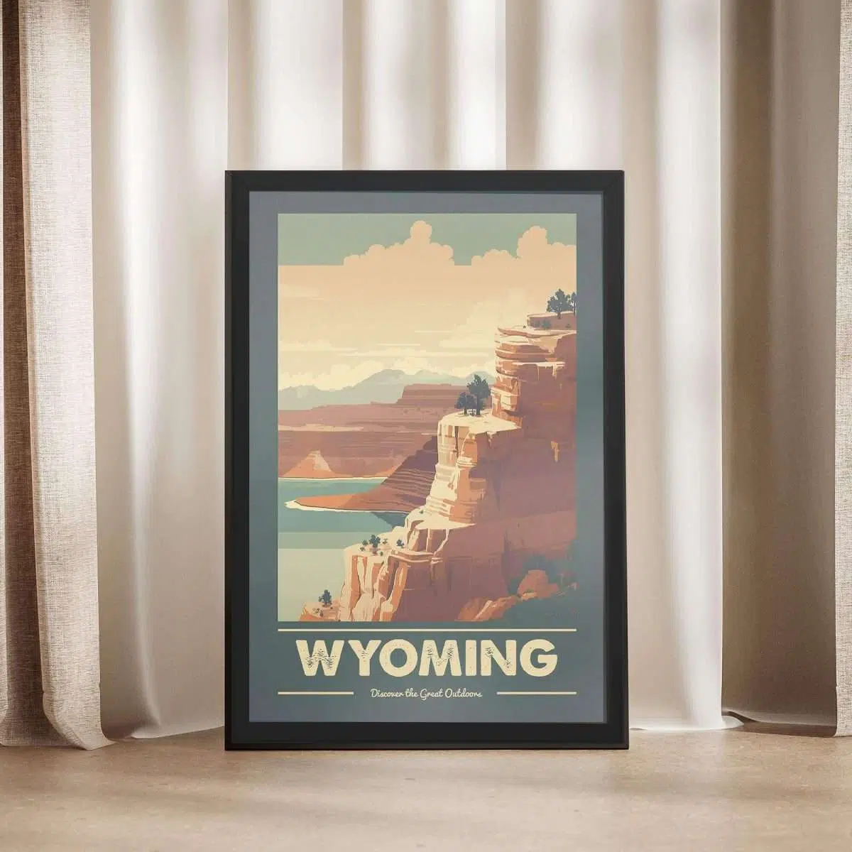 Wyoming Discover The Great Outdoors Framed Poster