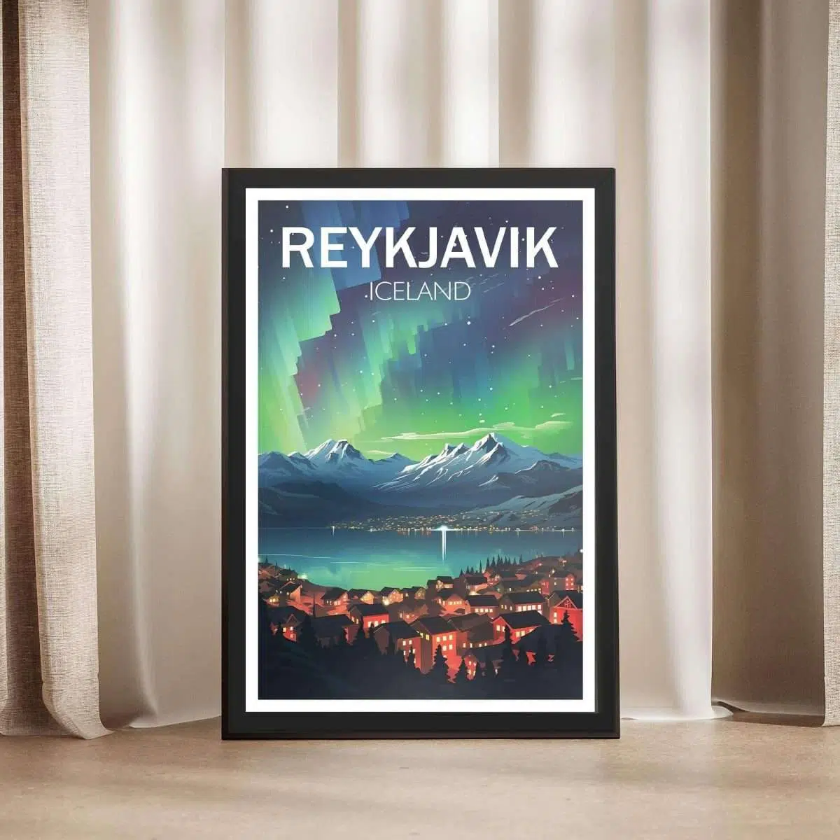 Reykjavik Northern Lights 2 Framed Poster