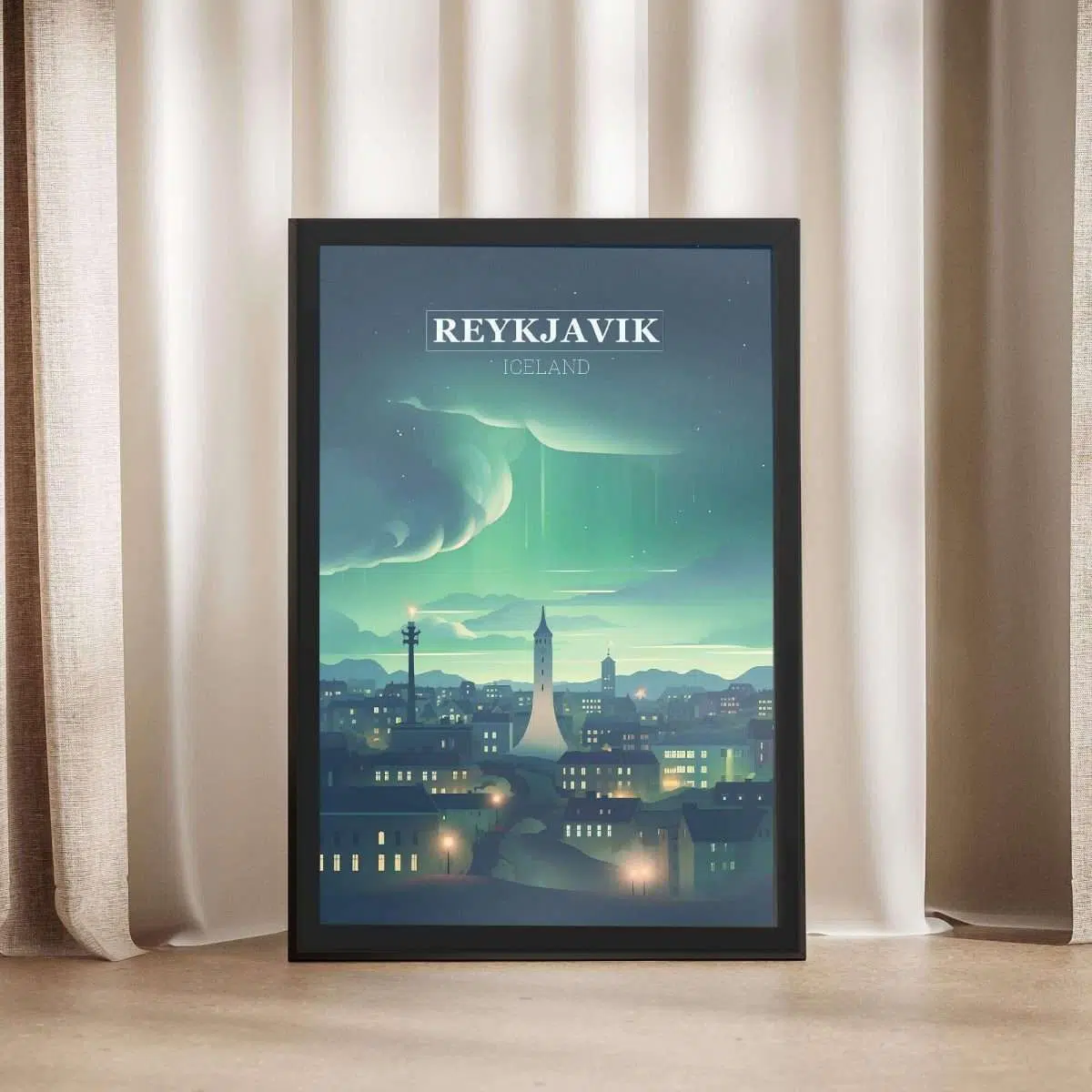 Reykjavik Northern Lights Framed Poster