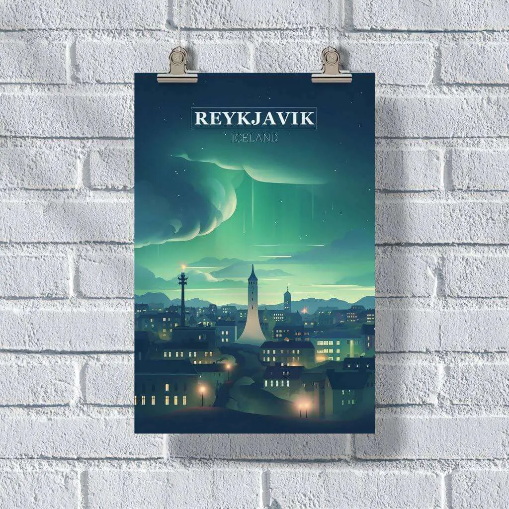 Reykjavik Northern Lights Poster