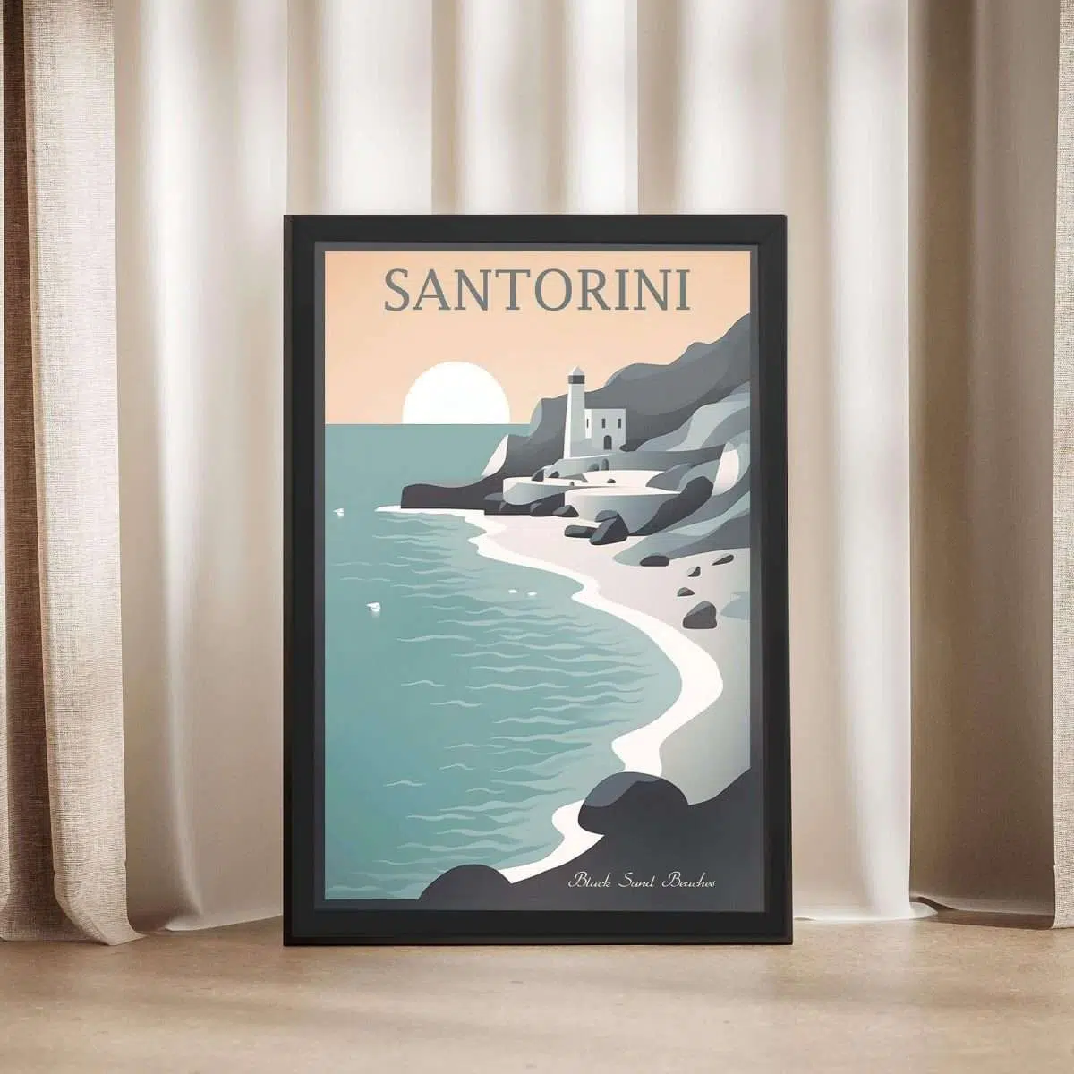 Santorini Black Sand Beaches Framed Poster