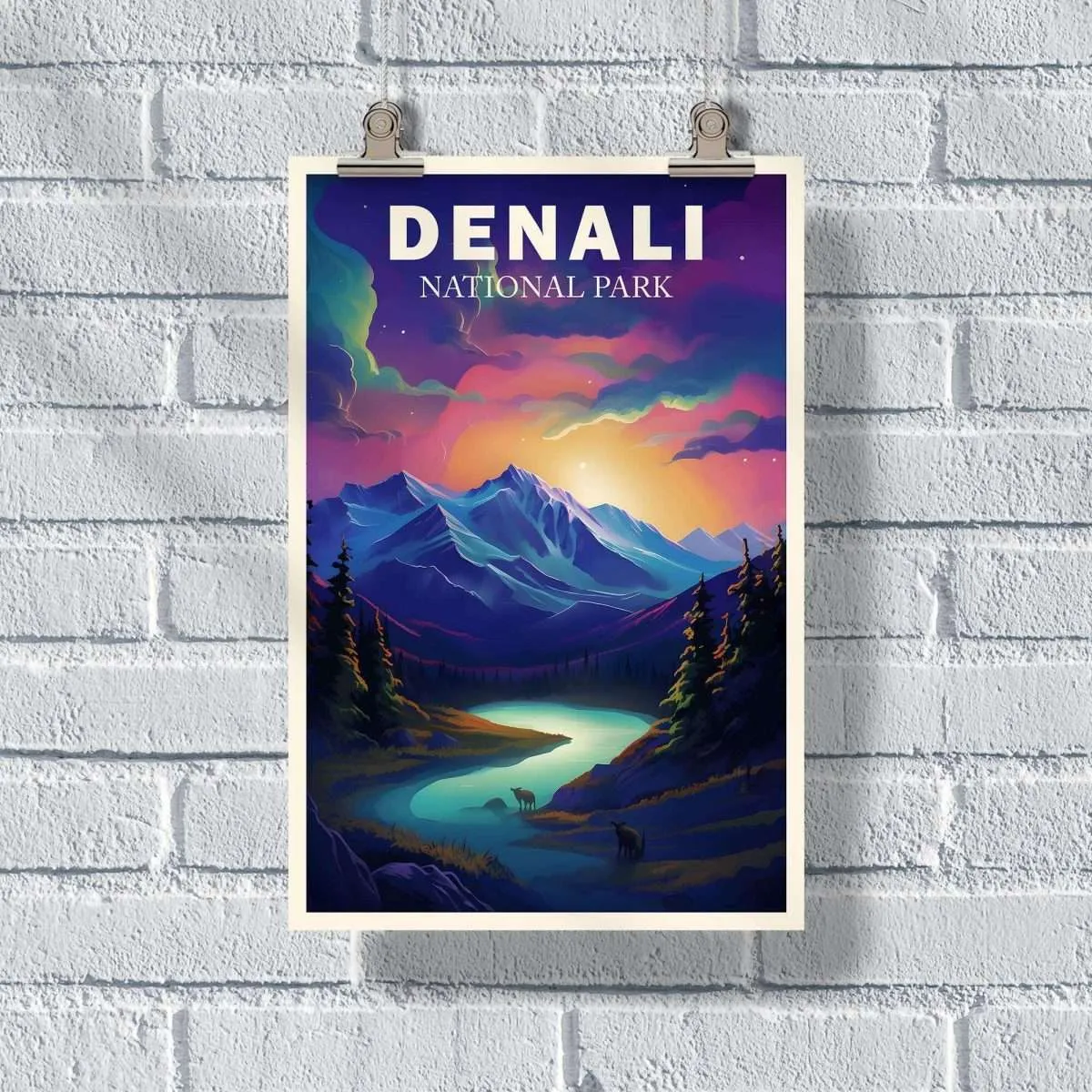 Denali National Park Aurora Borealis Night Poster