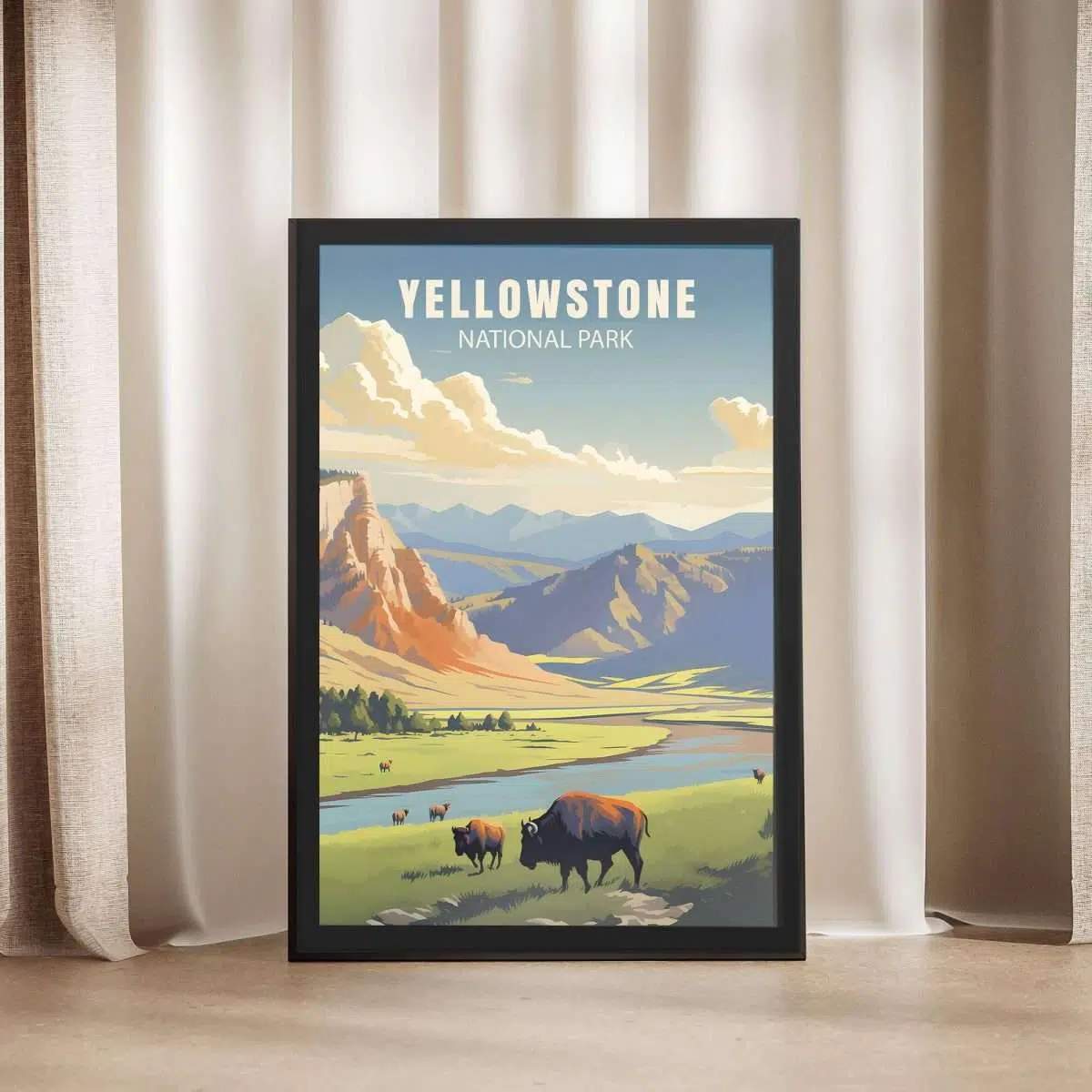 Yellowstone National Park Bison Roam Framed Poster