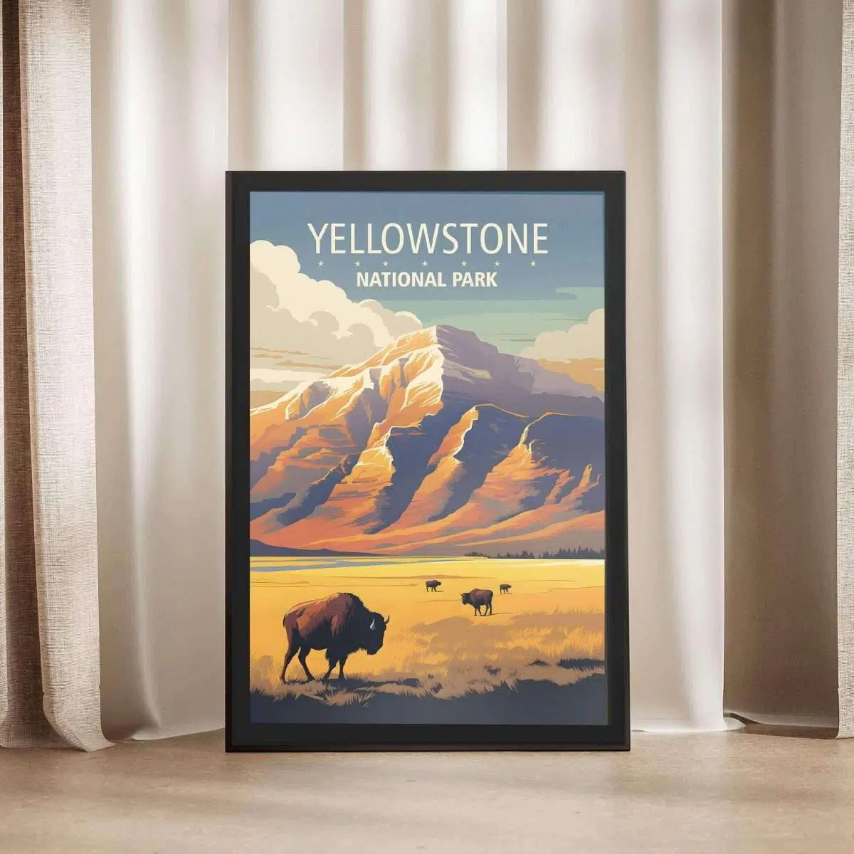 Yellowstone National Park Roaming Bison Framed Poster