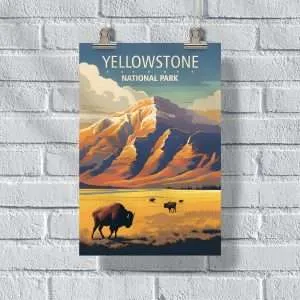 Yellowstone National Park Roaming Bison Poster