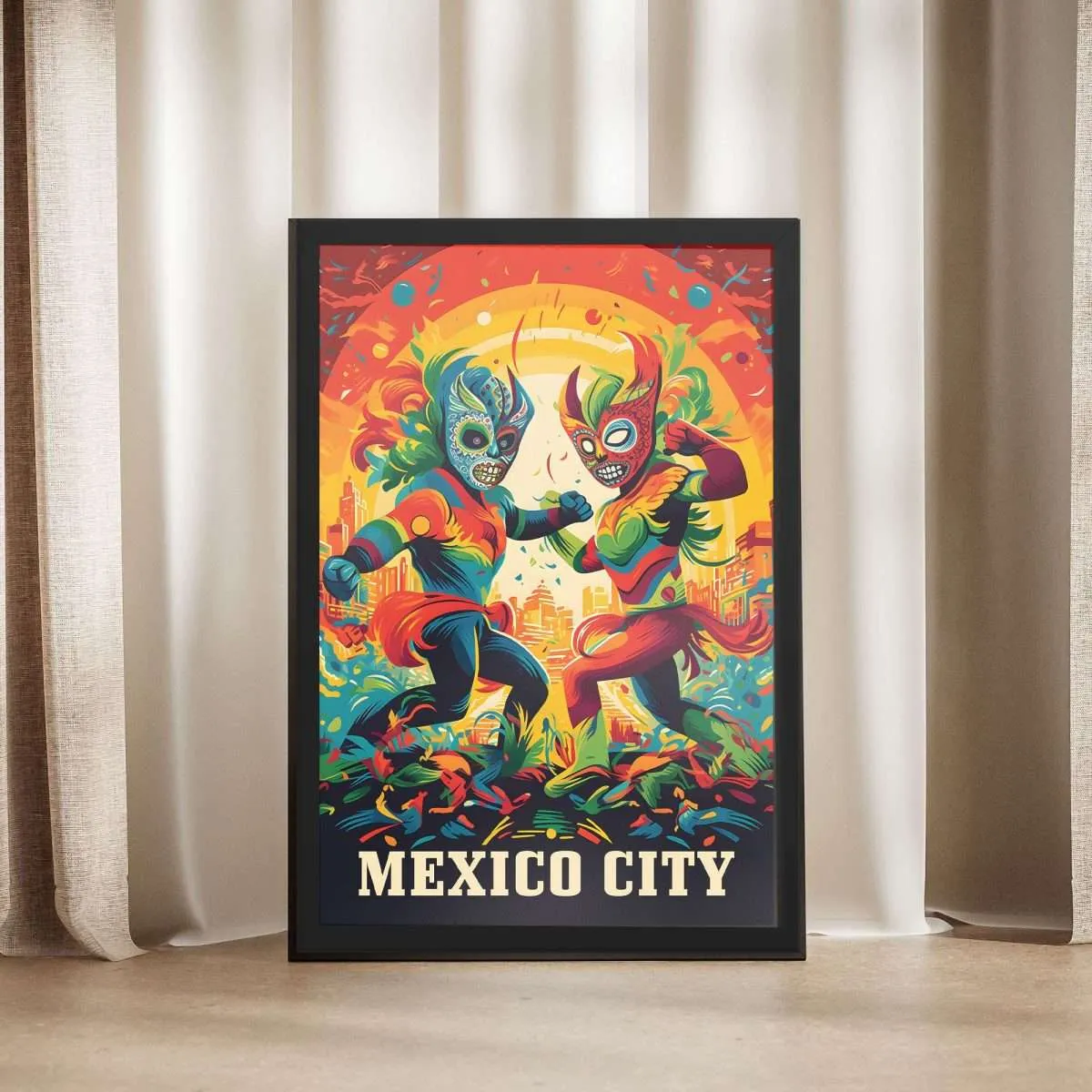 Mexico City Lucha Libre Wrestling Framed Poster