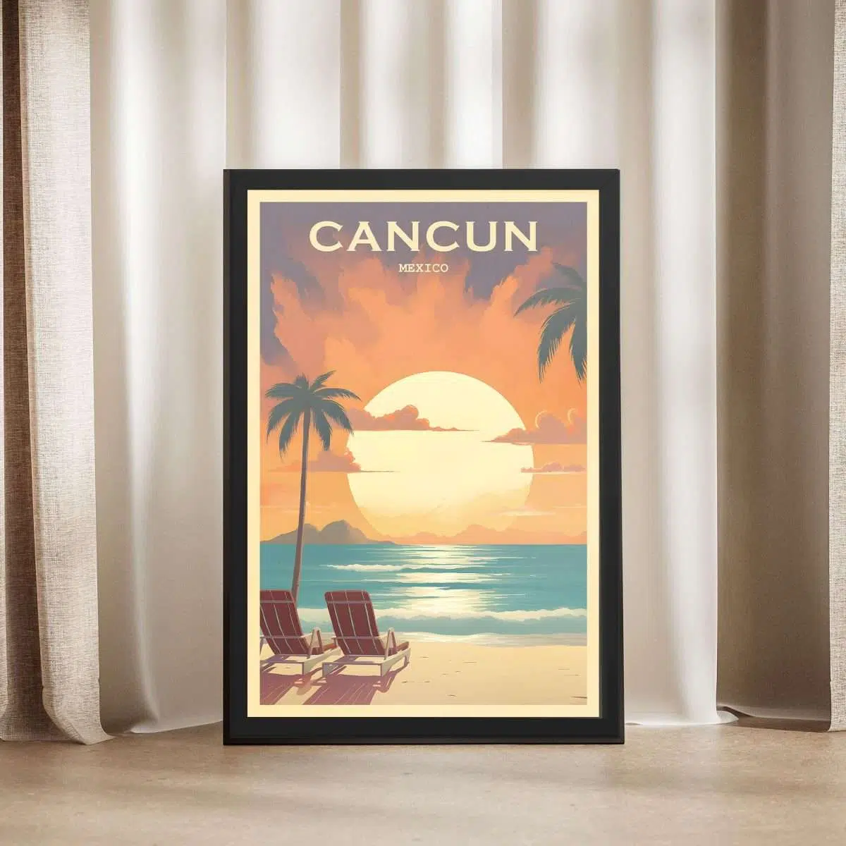 Cancun Playa Delfines Sunset Framed Poster