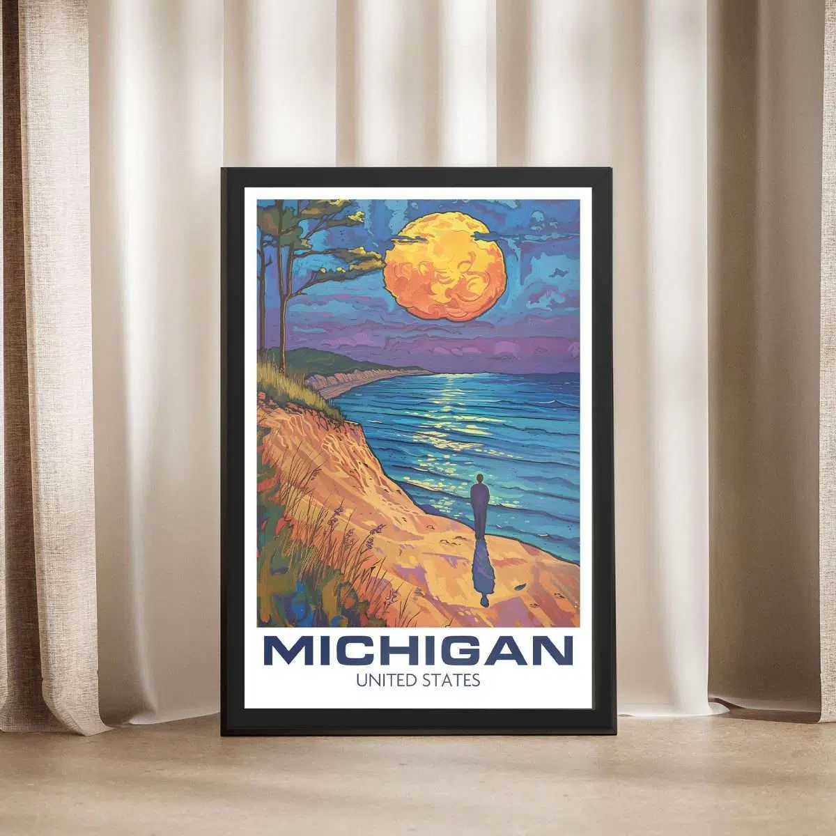 Michigan Sleeping Bear Dunes Watercolor Framed Poster