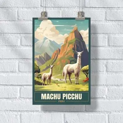 Machu Picchu Llama Companions Poster