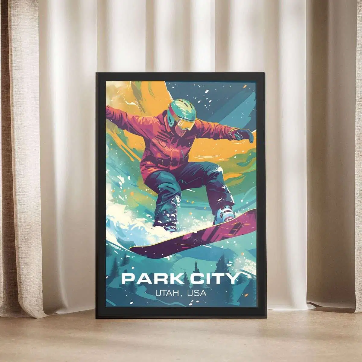 Park City Freestyle Snowboarder Framed Poster