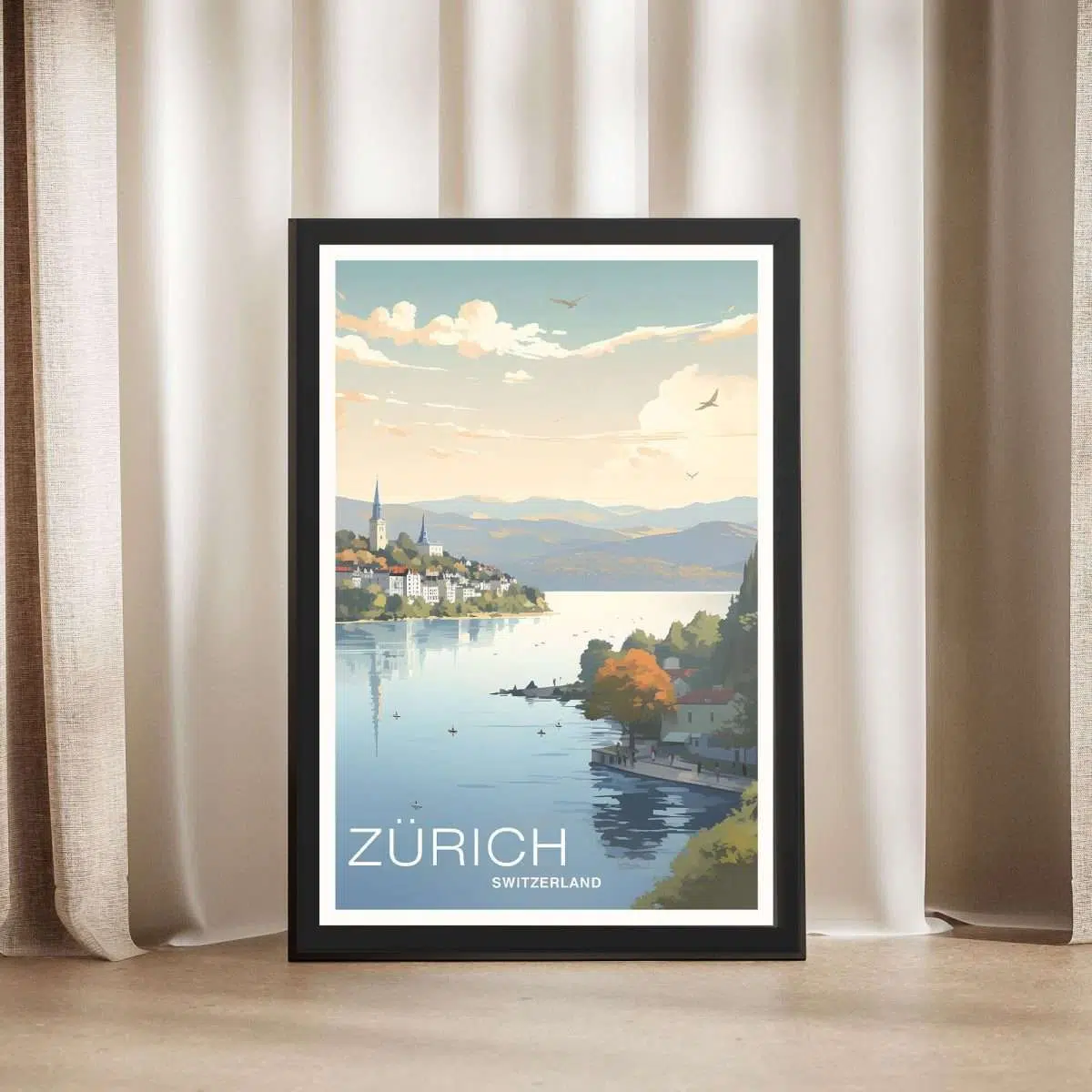 Zurich Lakeside Tranquility Framed Poster