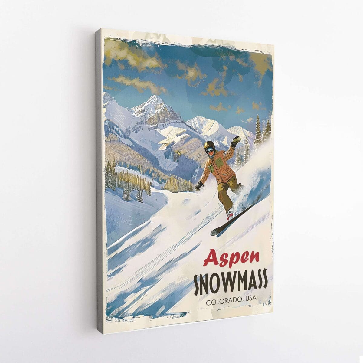 Aspen Snowmass Vintage Mountain Canvas