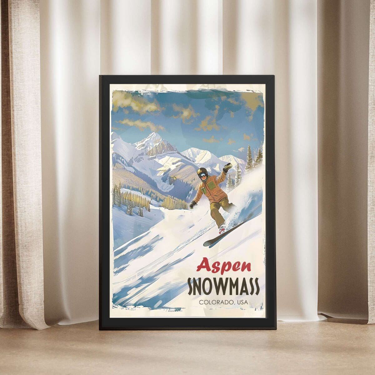 Aspen Snowmass Vintage Mountain Framed Poster