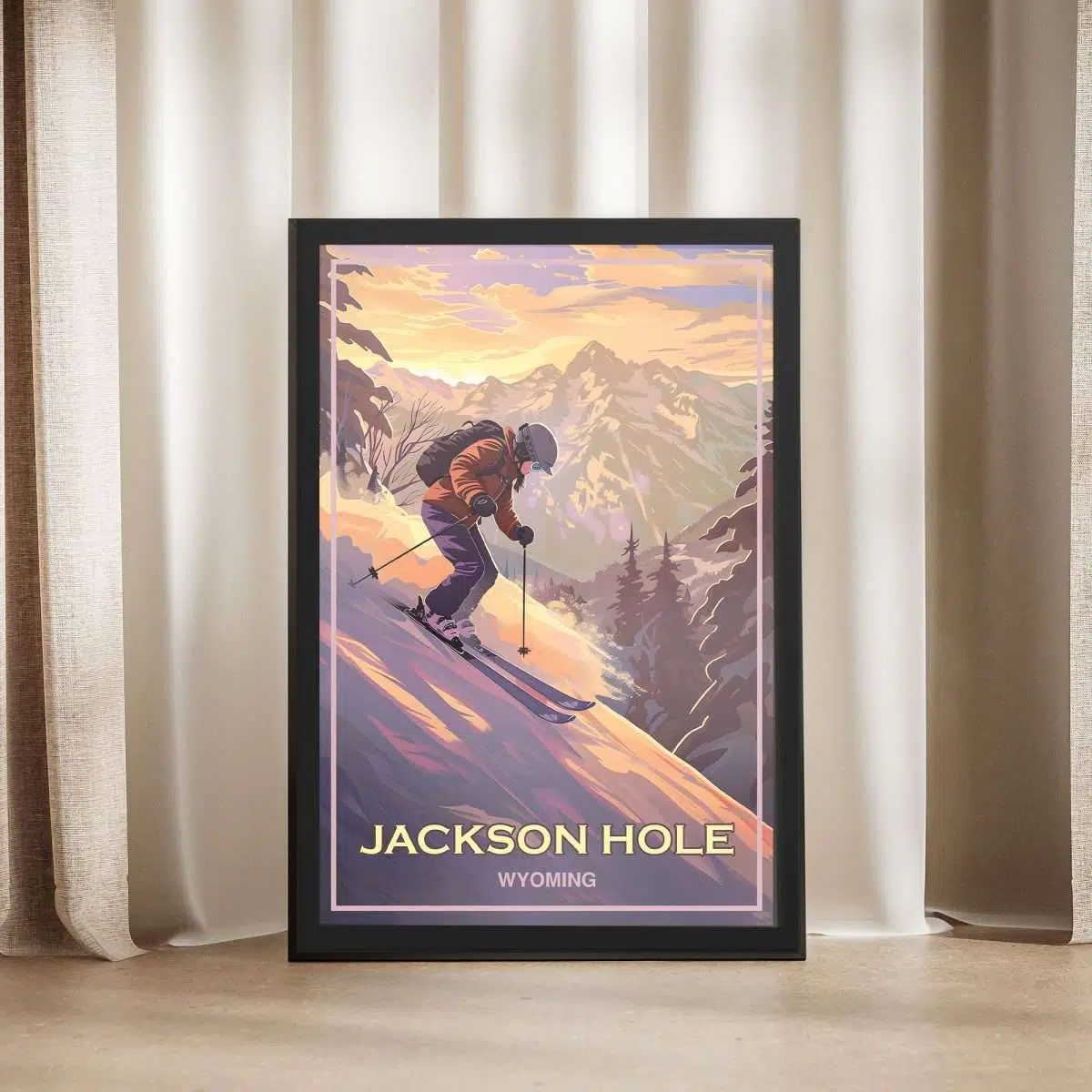 Jackson Hole Graceful Ski Descent Framed Poster