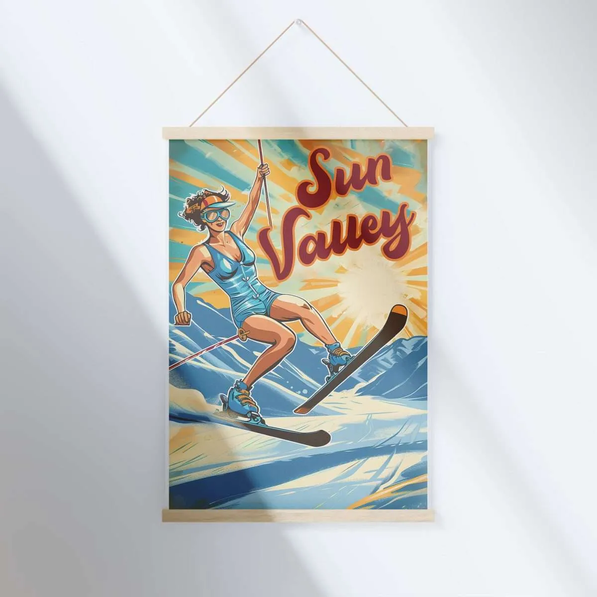 Sun Valley Playful Pin Up Slopes Hanger Poster