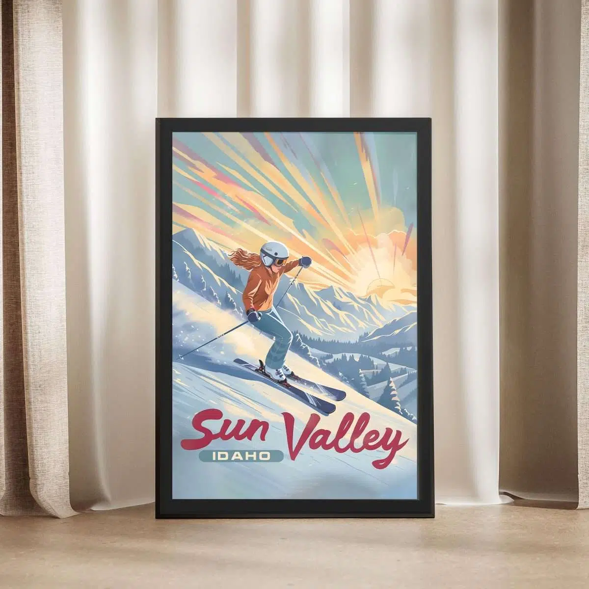 Sun Valley Woman Ski Framed Poster