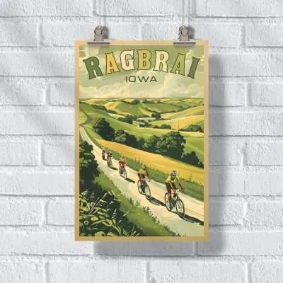 Iowa RAGBRAI Vintage Cycling Adventure Poster UnitedWorldMemories