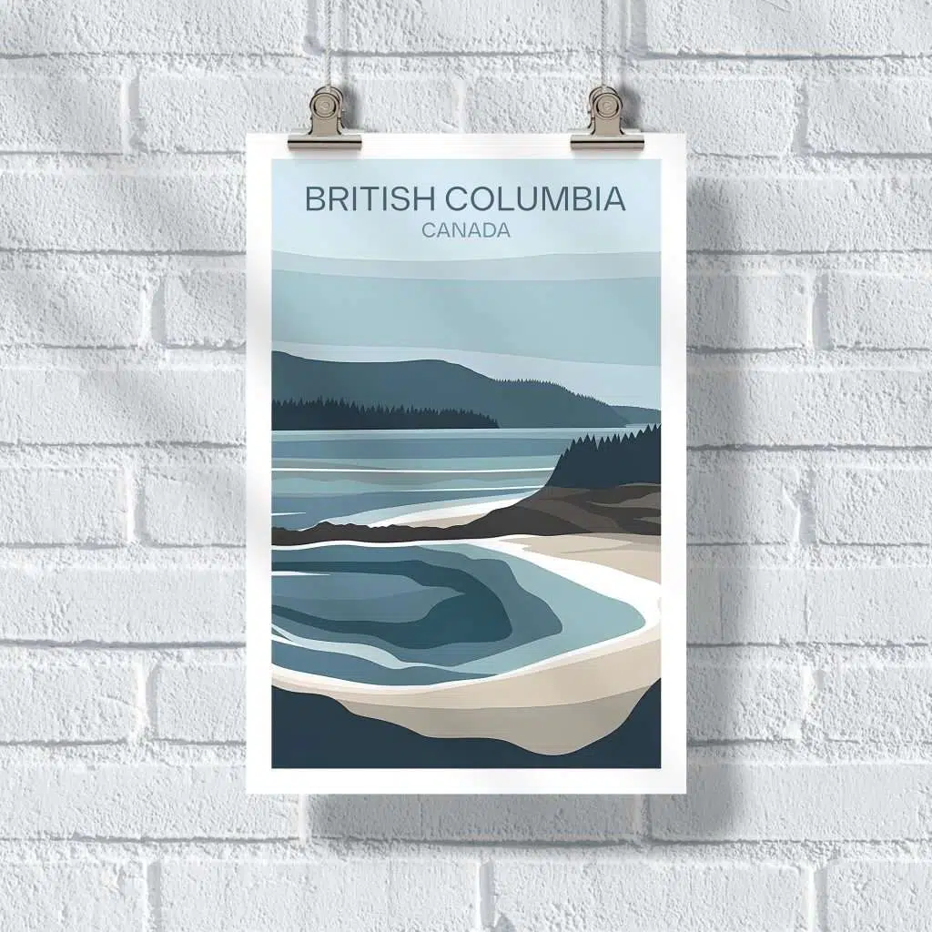 British Columbia Minimalist Pacific Coast Poster UnitedWorldMemories