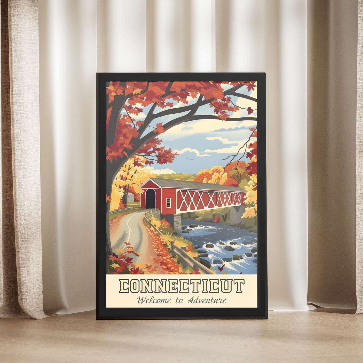 Connecticut Covered Bridge Framed Poster UnitedWorldMemories