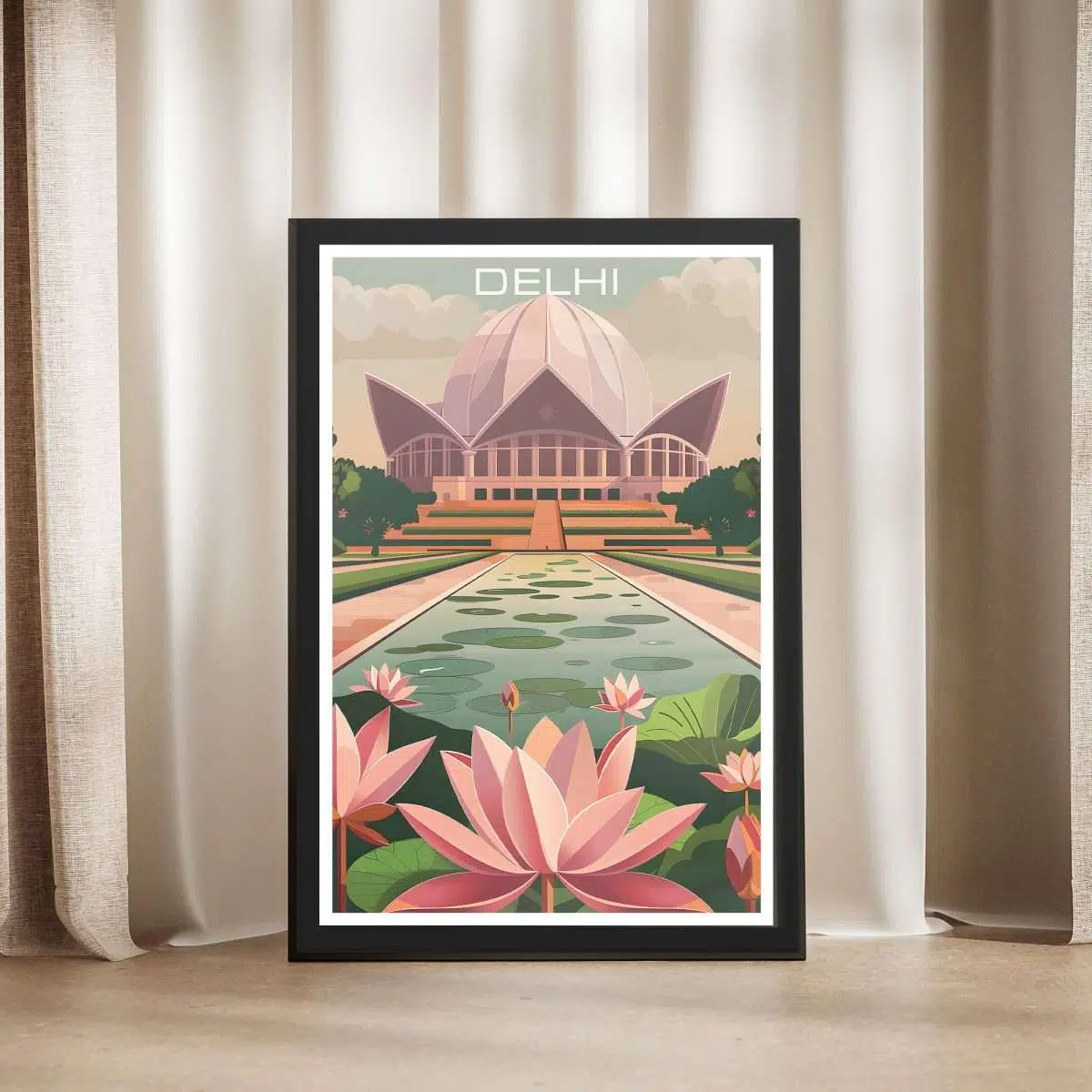 Delhi Lotus Temple Serenity Framed Poster UnitedWorldMemories