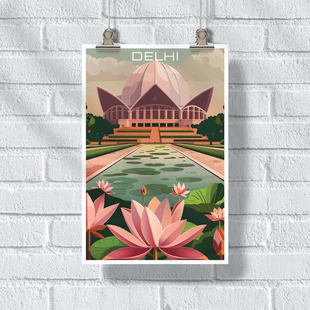 Delhi Lotus Temple Serenity Poster UnitedWorldMemories