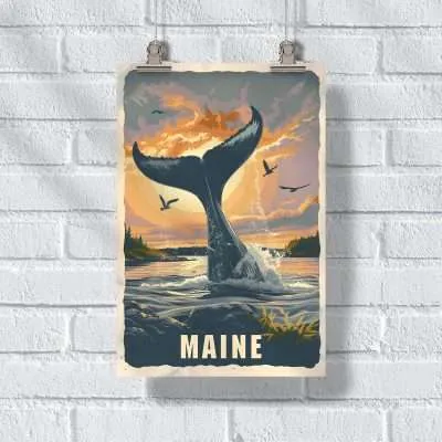 Maine Whale Poster UnitedWorldMemories