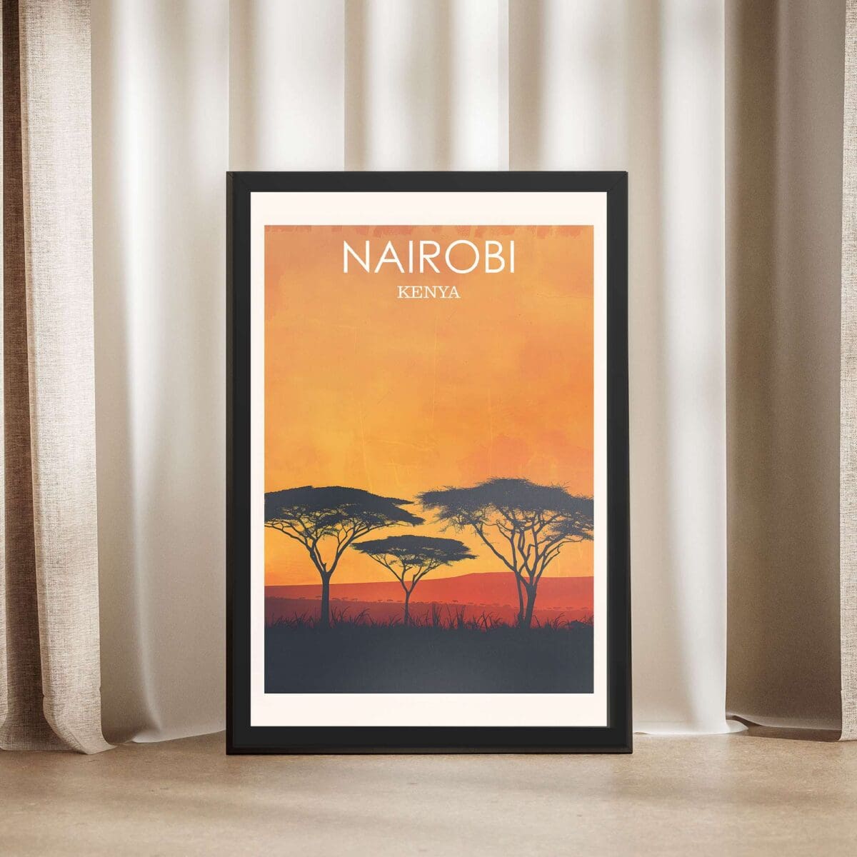 Nairobi Minimalist Acacia Sunset Framed Poster UnitedWorldMemories