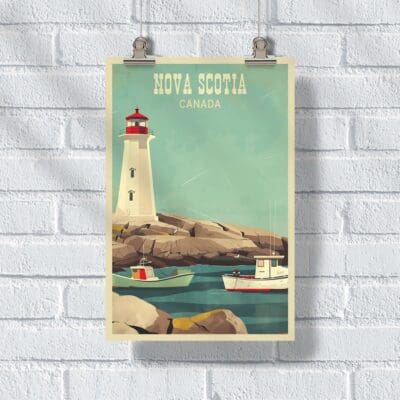 Nova Scotia Retro Peggy's Cove Poster UnitedWorldMemories