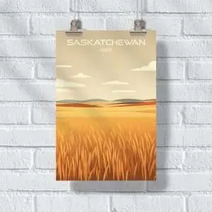 Saskatchewan Minimalist Wheat Fields Poster UnitedWorldMemories