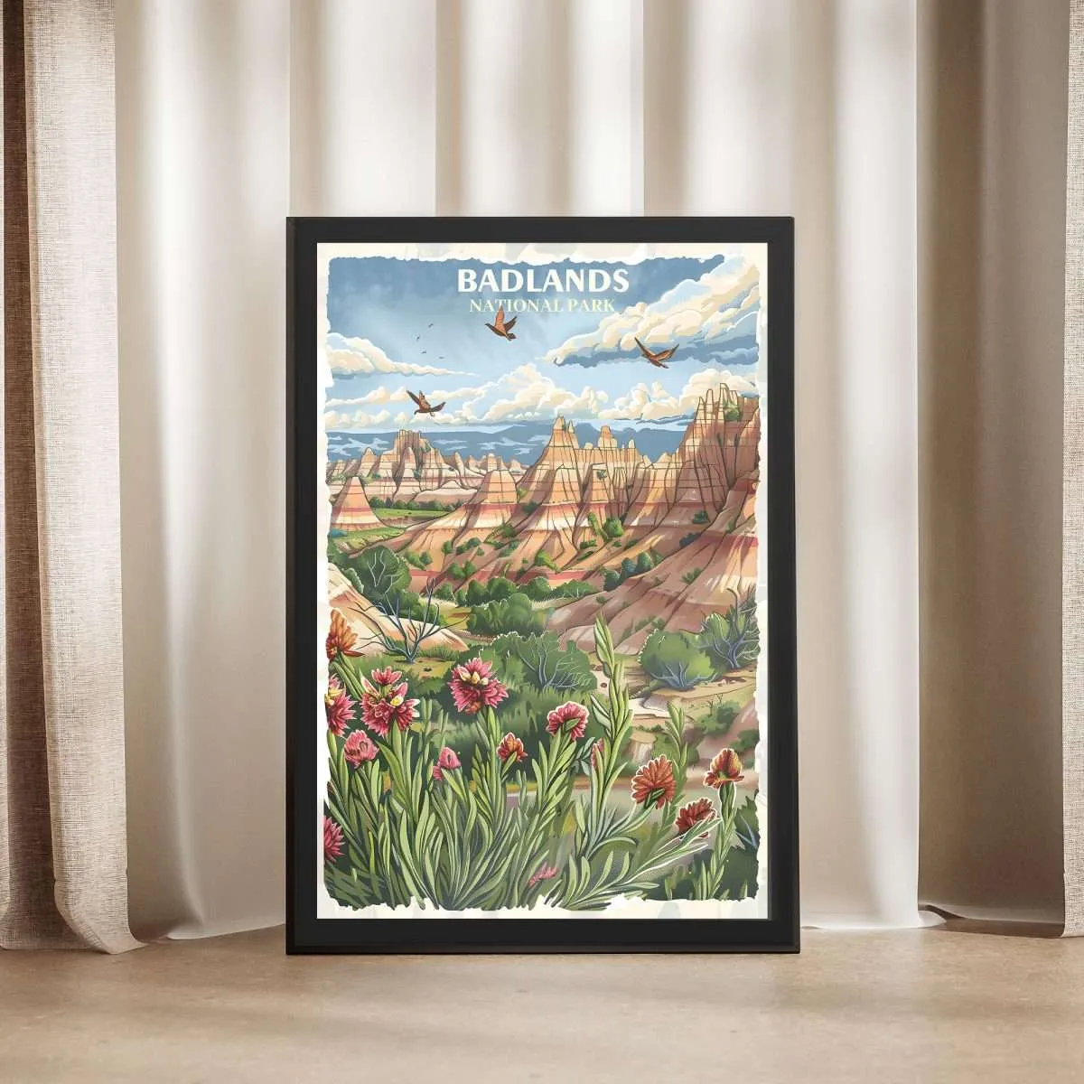 Badlands National Park Timeless Landscape Framed Poster UnitedWorldMemories