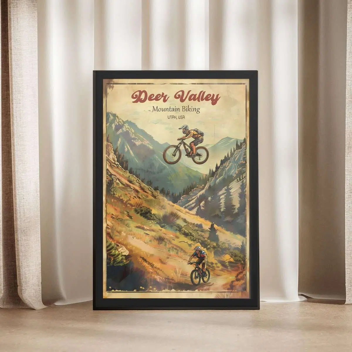 Deer Valley Mountain Biking Vintage Framed Poster UnitedWorldMemories