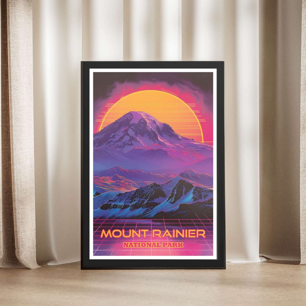 Mount Rainier National Park Retro 80s Framed Poster UnitedWorldMemories