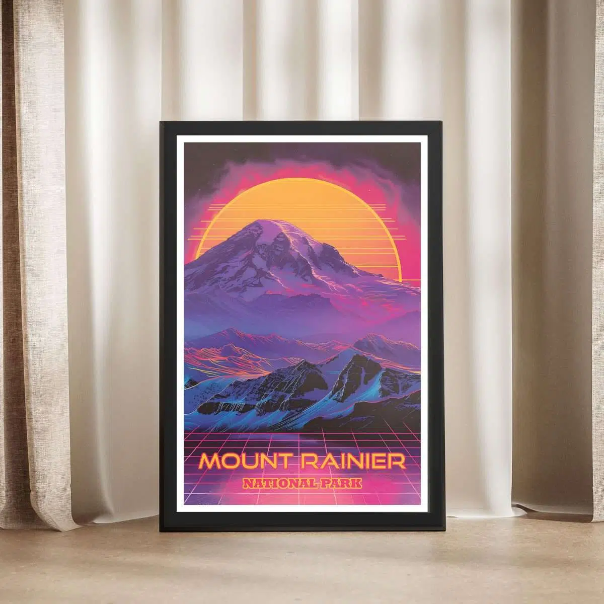 Mount Rainier National Park Retro 80s Framed Poster UnitedWorldMemories