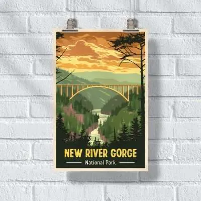 New River Gorge National Park Adventure Poster UnitedWorldMemories