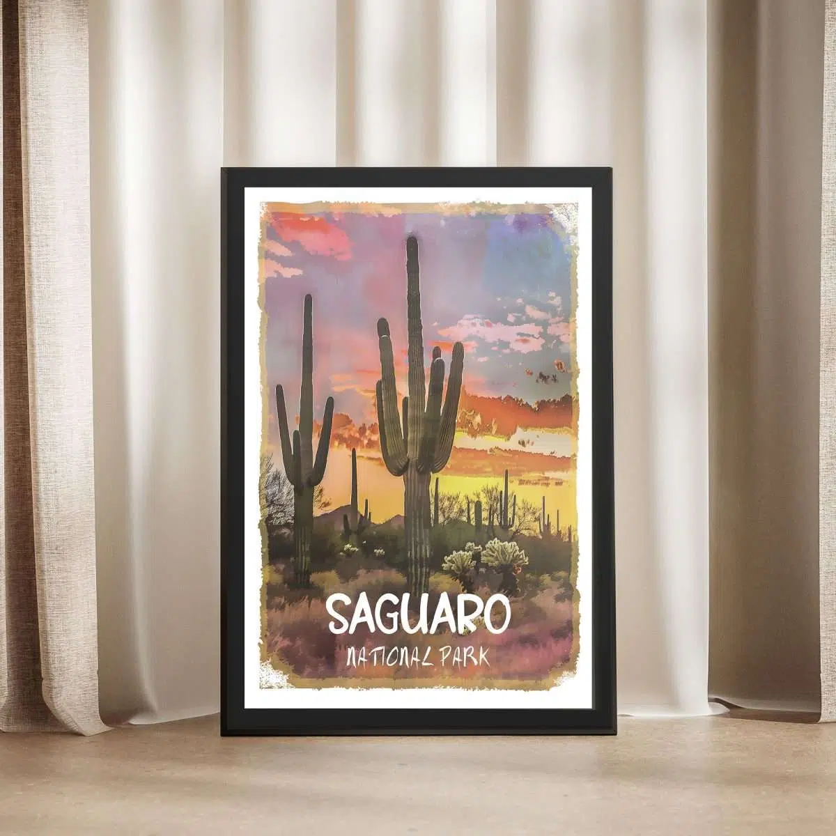 Saguaro National Park Sunset Framed Poster UnitedWorldMemories