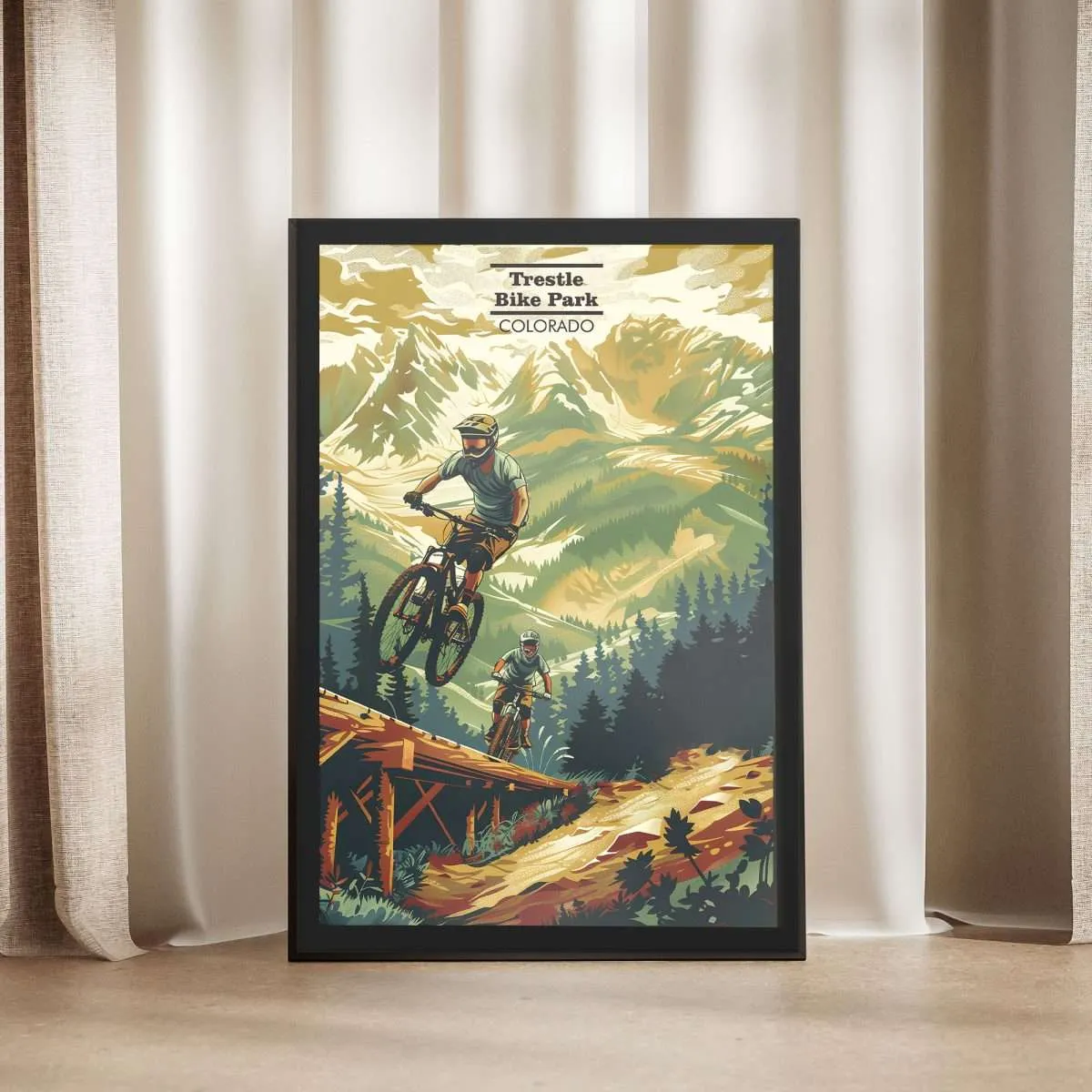 Trestle Bike Park Retro Mountain Adventure Framed Poster UnitedWorldMemories