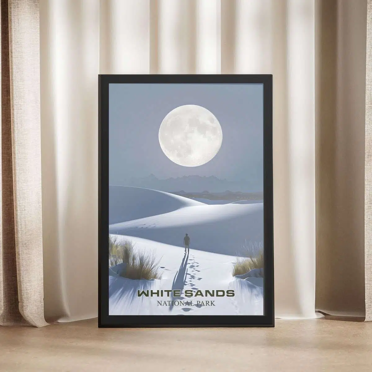 White Sands National Park Moonlit Sands Framed Poster UnitedWorldMemories