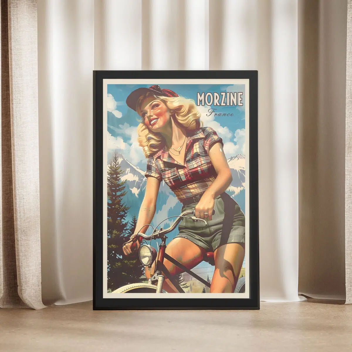 Morzine Bike Park Pin Up Biker Framed Poster UnitedWorldMemories