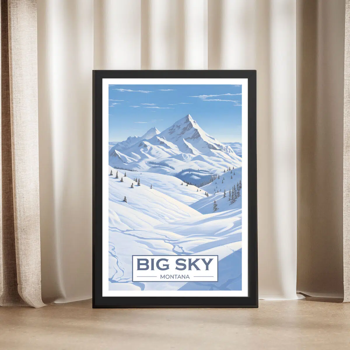 Big Sky Ski Resort Powdered Peaks Framed Poster UnitedWorldMemories