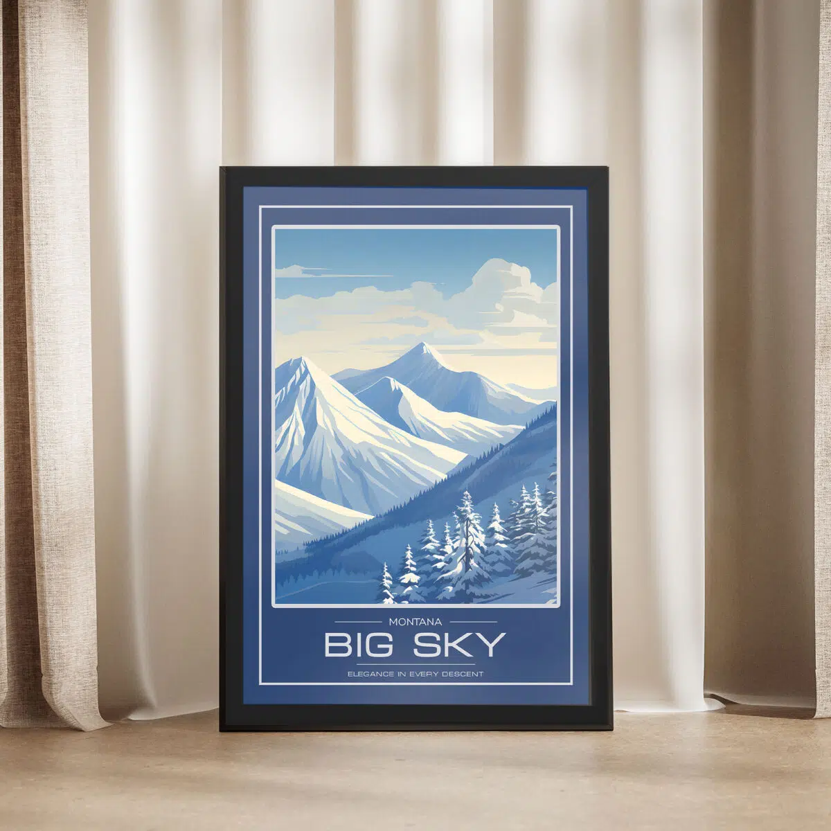 Big Sky Ski Resort Snowbound Peaks Framed Poster UnitedWorldMemories